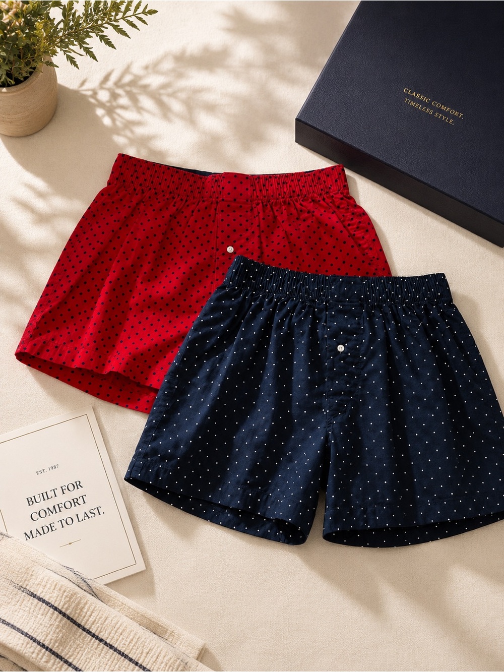 J. Crew Men's Polka Dot Cotton Boxers - Red & Navy